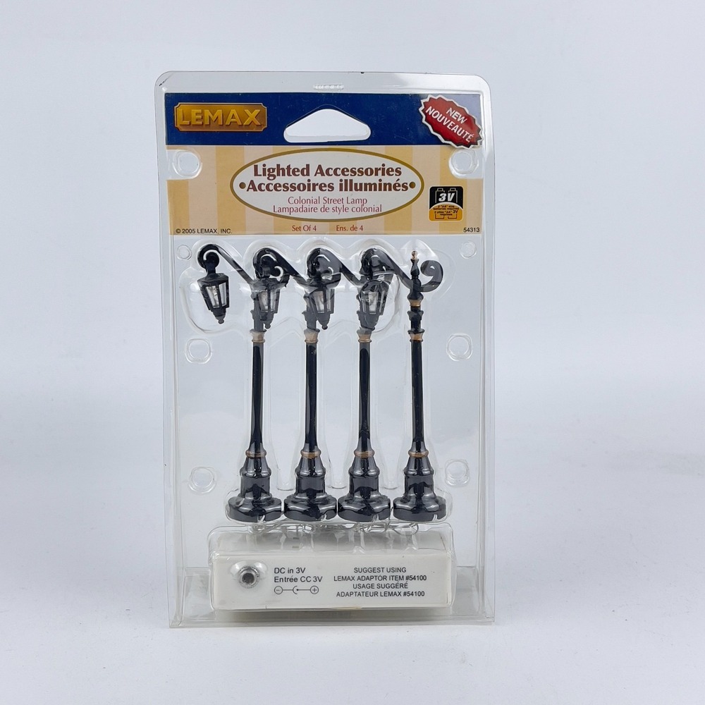 Set of 4 Lemax 2005‎ Lighted Coventry Accessories illumines 3V Colonial Street